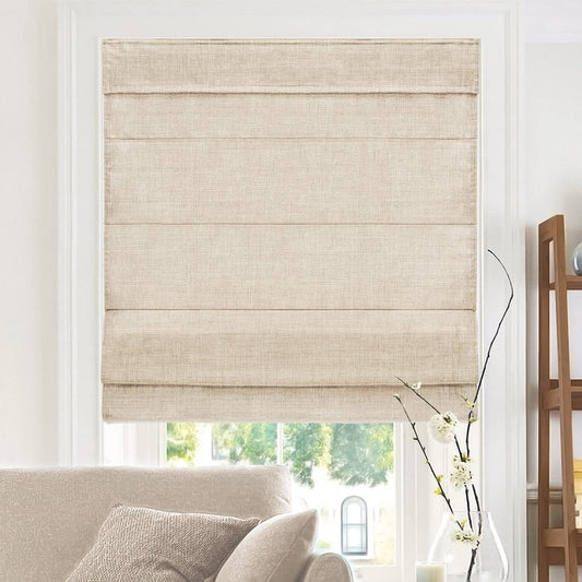 - RMBF2764 Cordless Roman Shades Cross-Hatched Modern Fabric Cascade Window Blind Treatment, 27"W X 64"H, Belgian Flax (Privacy & Light Filtering)