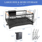 Dish Drying Rack, Dish Rack for Kitchen Counter, Rust-Proof Dish Drainer with Drying Board and Utensil Holder for Kitchen Counter Cabinet, 16.6” L× 12.6”W× 7.8”H, Black