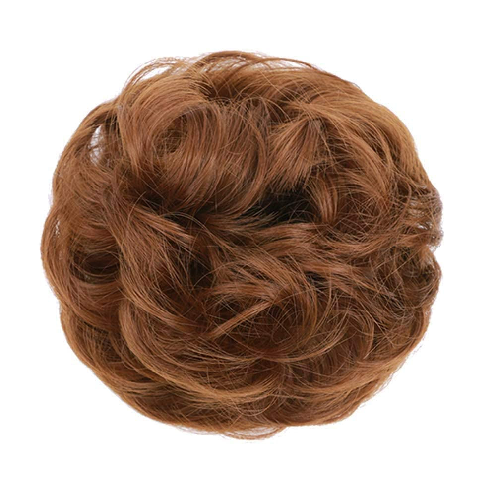 1PCS Messy Hair Bun Hair Scrunchies Extension Curly Wavy Messy Synthetic Chignon for Women Updo Hairpiece (Light Golden Auburn-30#)