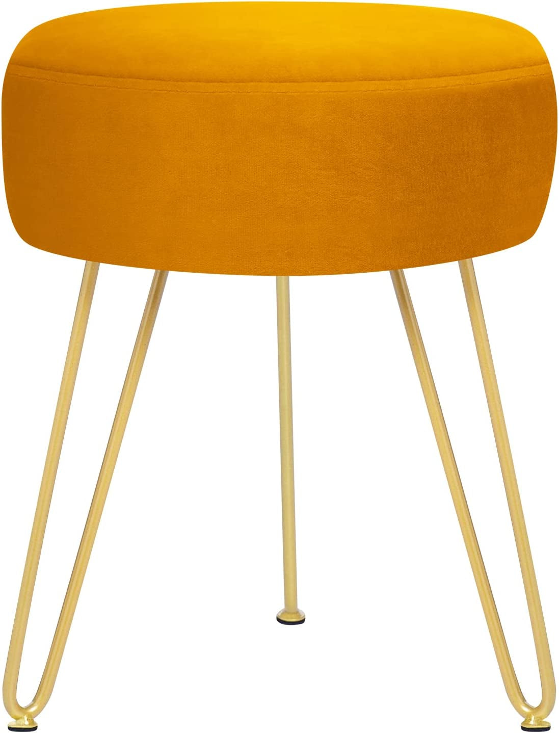 Multifunctional Vanity Stools - Velvet round Ottoman Modern Dressing Stool -Upholstered Footrest Stool - Side Table Footstool with Golden Metal Leg for Living Room, Bedroom(Pumpkin Orange)