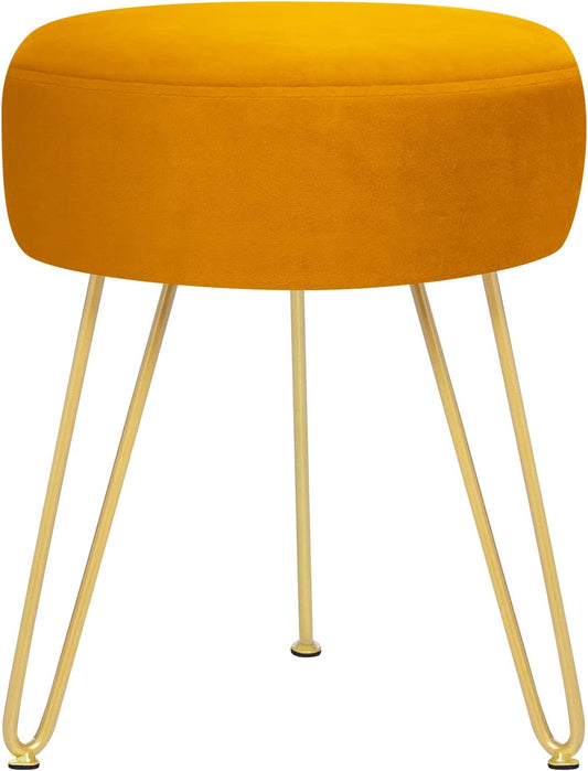 Multifunctional Vanity Stools - Velvet round Ottoman Modern Dressing Stool -Upholstered Footrest Stool - Side Table Footstool with Golden Metal Leg for Living Room, Bedroom(Pumpkin Orange)