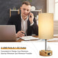 Bedside Lamps Set of 2 with USB Ports and AC Outlet, Wood Small Table Lamps with Phone Holder and E26 Bulbs, 3 Way Dimmable Nightstand Lamps for Bedroom Living Room Reading (Light Brown, Beige)