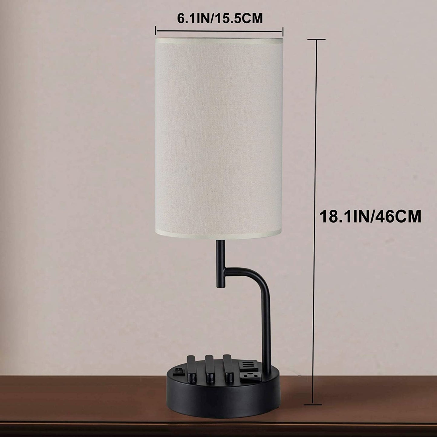 Table Lamp with 3 USB Charging Ports, Modern Desk Lamp with AC Outlet and Phone Stands, Perfect Bedside Lamp for Bedroom, Living Room, Office (Pack of 2)