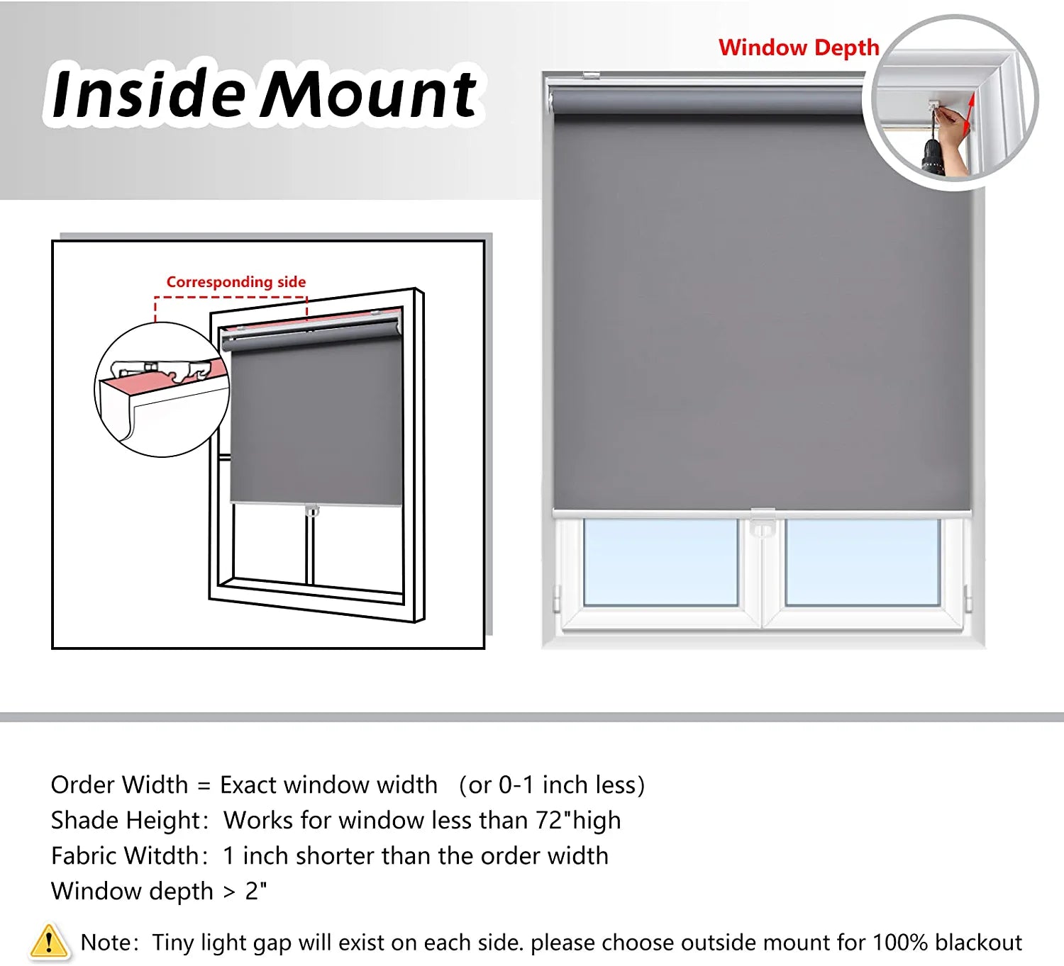 Roller Window Shades Blackout Blinds for Windows Cordless Bedroom Shade Room Darkening Shades Door Blinds with Thermal Insulated Easy to Install for Home，Office，Bathroom W30Xl72 Grey