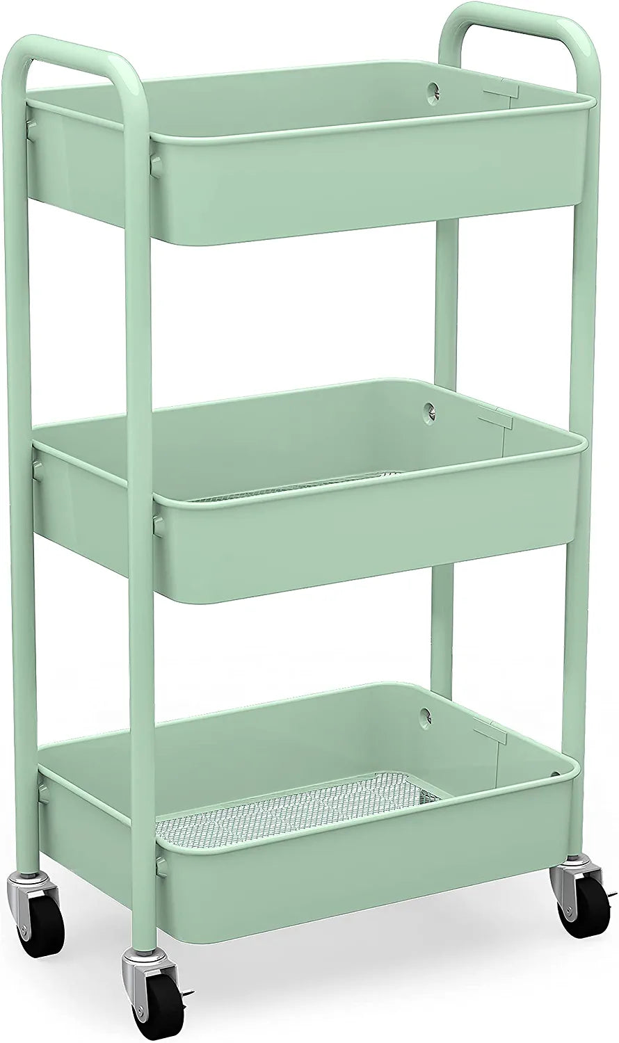 3-Tier Rolling Metal Storage Organizer - Mobile Utility Cart, Kitchen Cart with Caster Wheels (Aqua Green)