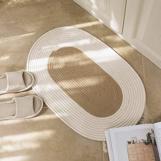 Hand Braided Natural Jute and Cotton Rug , Area Rug , Small Oval Shape , Woven Carpet ,Rug Gifts for Home, Roor Mat , Multi