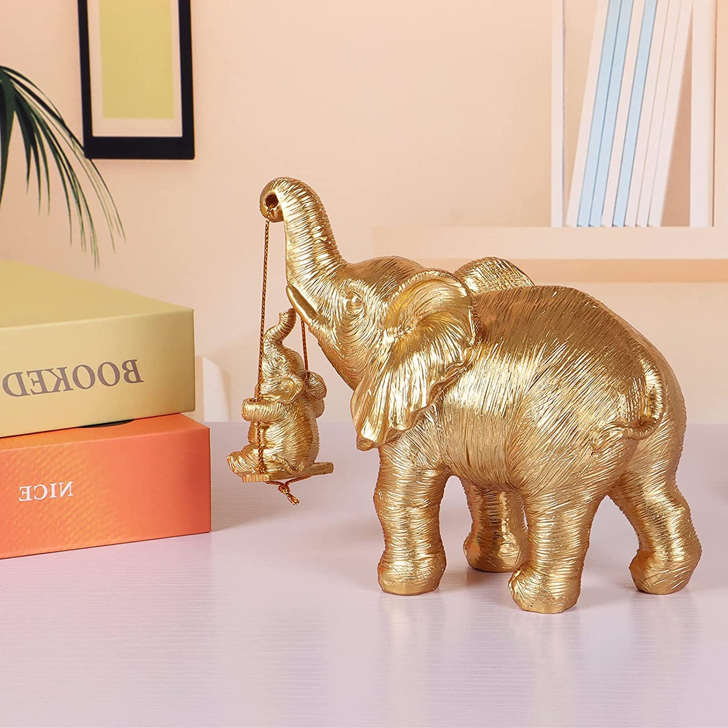 Elephant Statue. Gold Elephant Decor Brings Good Luck, Health, Strength. Elephant Gifts for Women, Mom Gifts. Decorations Applicable Home, Office, Bookshelf TV Stand, Shelf, Living Room