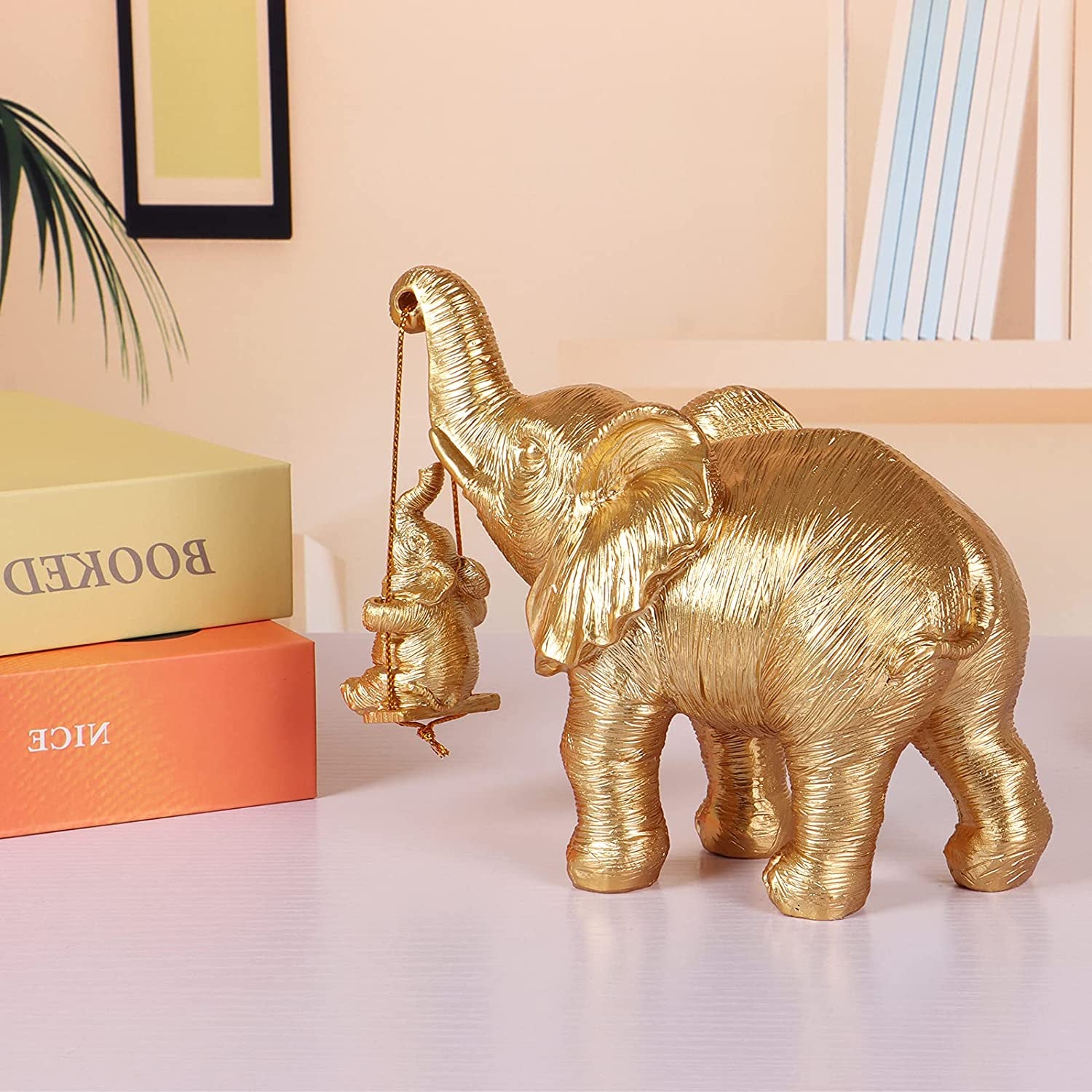 Elephant Statue. Gold Elephant Decor Brings Good Luck, Health, Strength. Elephant Gifts for Women, Mom Gifts. Decorations Applicable Home, Office, Bookshelf TV Stand, Shelf, Living Room