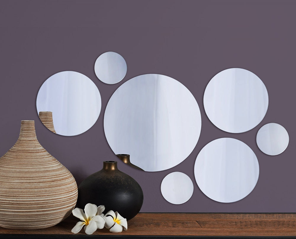 Wall Mount Mirror Set of 7 round Glass Bathroom Mirrors Home Decor Variable Size