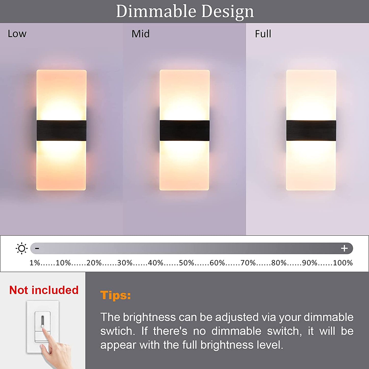 Modern Wall Sconce 12W LED Wall Lights Indoor Acrylic Modern Wall Light Set of 2 LED Wall Lamp for Hallway Living Room Corridor Bedroom, Warm White