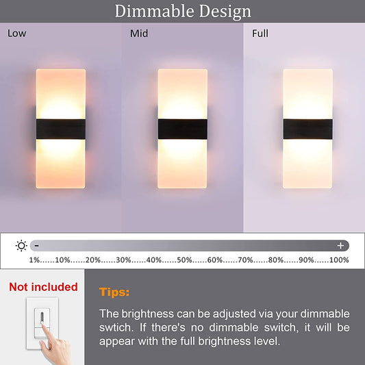 Modern Wall Sconce 12W LED Wall Lights Indoor Acrylic Modern Wall Light Set of 2 LED Wall Lamp for Hallway Living Room Corridor Bedroom, Warm White