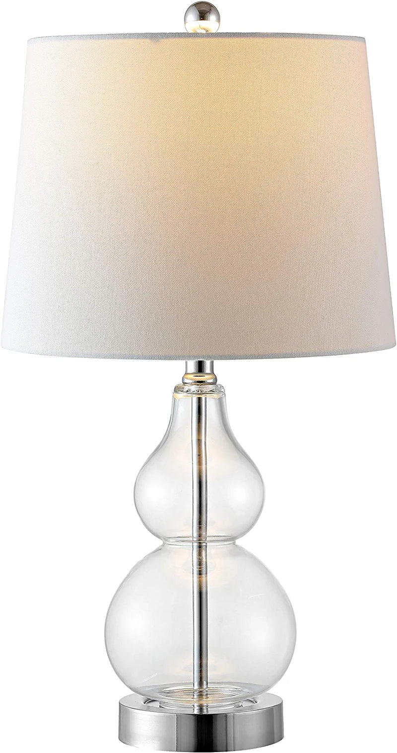 Lighting Collection Brisor Clear/ Chrome Double Gourd 22-Inch Bedroom Living Room Home Office Desk Nightstand Table Lamp Set of 2 (LED Bulbs Included)