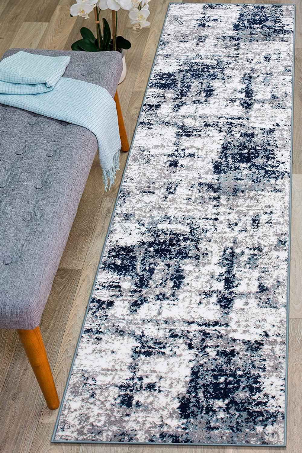 Rugshop Distressed Abstract Runner Rug 2' X 7' Blue