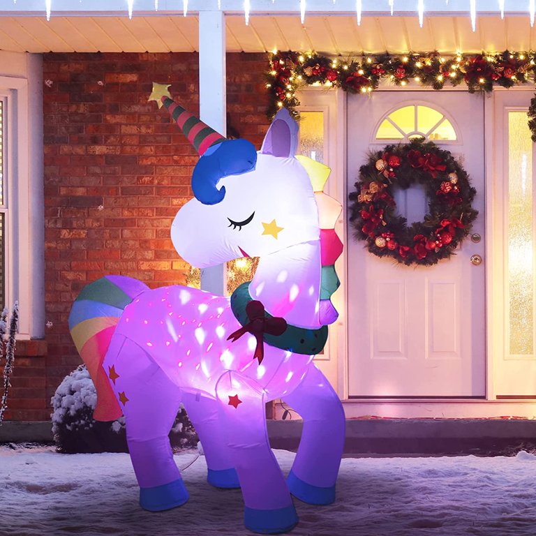 Homify 6FT Christmas Inflatables, Unicorn Inflatable with Built-in Rotating Lights, Christmas Blow Up Yard Decorations for Lawn, Garden Outdoor/Indoor Decor