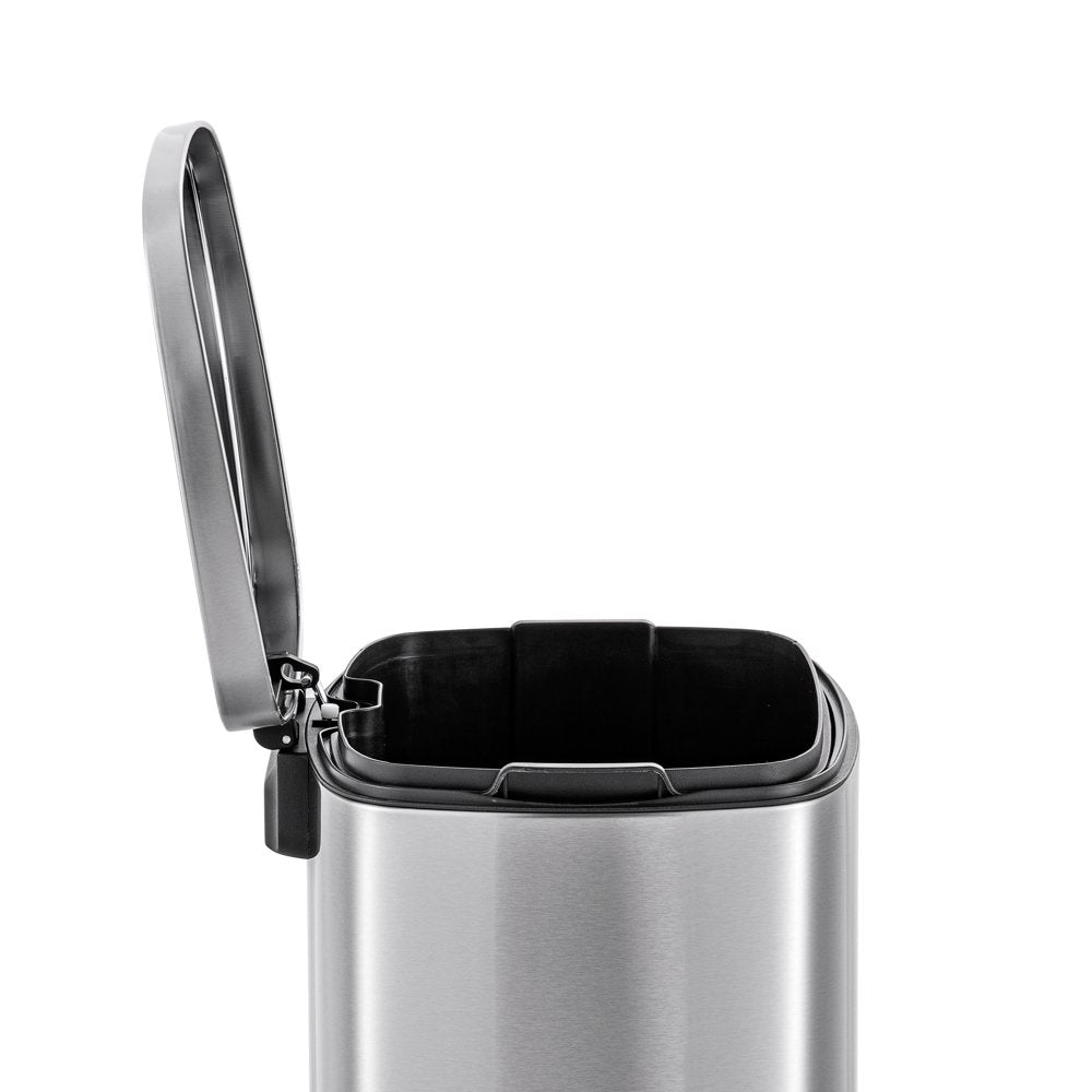 Qualiazero Rectangular Step Garbage Can 3 Piece Combo, 13.2 Gal , Two 1.3 Gal, Stainless Steel