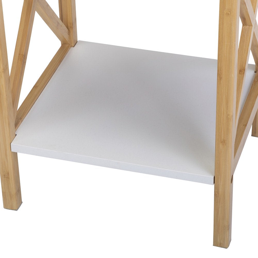 Nightstand with Drawer, End Table with Storage Shelf, Modern Side Sofa Table, Accent Bedside Table with X-Shape Frame for Living Room/Bedroom, White & Natural
