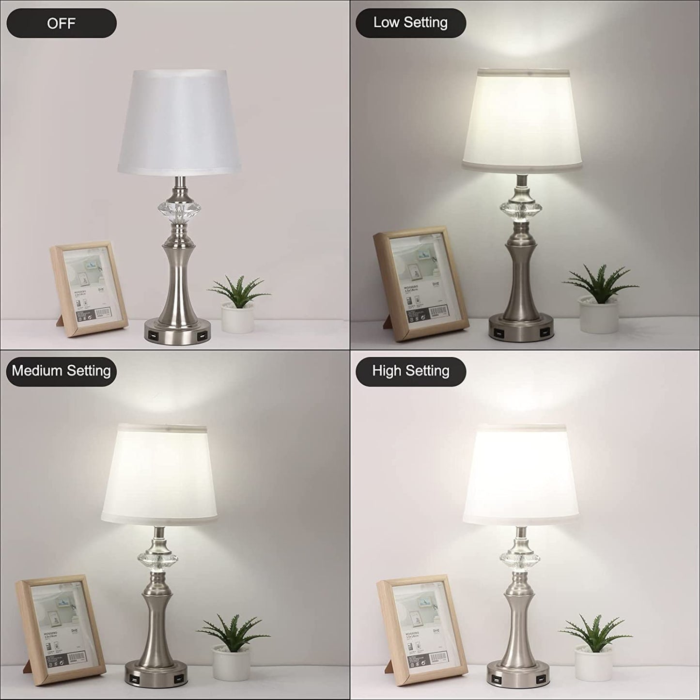 Modern Dimmable Table Lamps for Living Room Set of 2, 20" Touch Control Bedside Lamp with USB Charging Ports, Farmhouse Lamp for Nightstand with Fabric Shade for Bedroom, Bulbs Included(5000K)