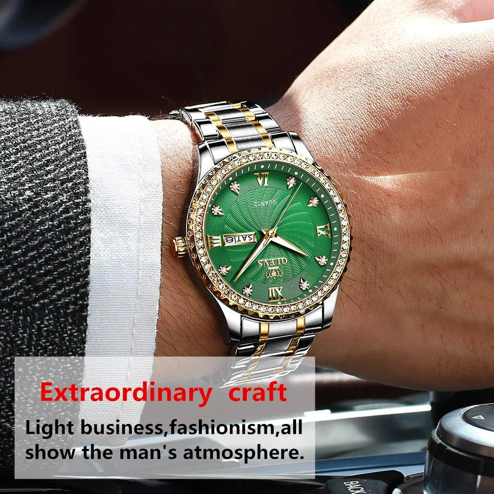 OLEVS Luxury Diamond Watches for Men Waterproof Mens Fine Business Casual Watch Calendar Week Analog Quartz Watch for Christmas
