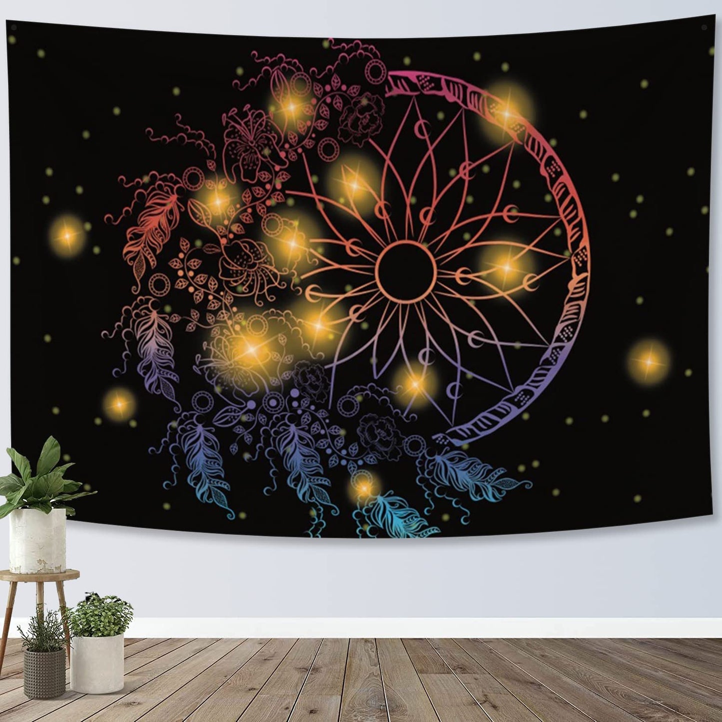 Dream Catcher Tapestry for Bedroom Aesthetic,Fantasy Boho Dreamcatcher Feather Tapestry Wall Hang Mystic Starry Star Moon Tapestry for Girl Living Room Dorm Decor 59.1X51.2 Inches