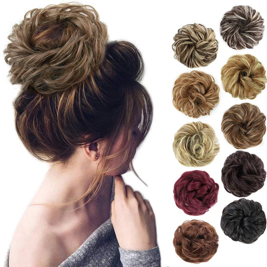 1PCS Messy Hair Bun Hair Scrunchies Extension Curly Wavy Messy Synthetic Chignon for Women Updo Hairpiece