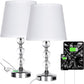 Table Lamp Set of 2, Bedside Touch Control Table Lamps for Bedroom Living Room, 3 Way Dimmable Nightstand Lamp with 2 USB Ports & AC Outlet, 2700K 9W Bulbs Included(Silver).