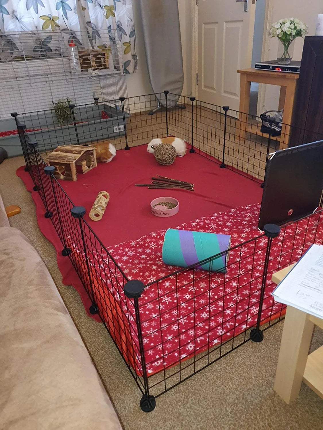 DIY Small Animal Playpen, Pet Playpen, Rabbit Cage, Guinea Pig Cages, Puppy Playpen, Kitten Playpen | Indoor & Outdoor Portable Metal Wire Yard Fence (16Pcs Metal Panels)