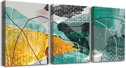 Canvas Wall Art for Living Room Abstract Wall Decor for Office Modern Bedroom Wall Decorations for Bathroom Hang Pictures Artwork Kitchen Wall Art Blue Watercolor Abstract Painting Home Decor 3 Piece