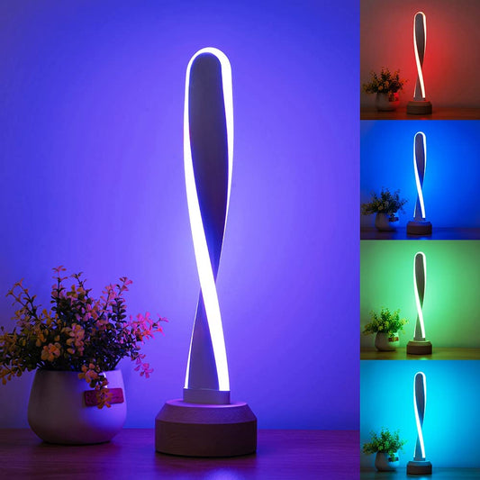 Modern Desk Lamp RGB Wood Table Lamp Bedside Lamp 7 Color-Changing Light, Natural Beech Night Light for Living Room Bedroom Game Room Creative Home Decor , Unique Romantic Funny Gifts