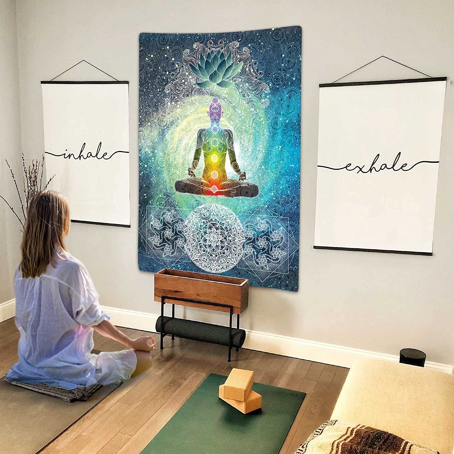 Chakra Vertical Tapestry, Seven Chakra Yoga Meditation Zen Decor Tapestry Wall Hanging for Bedroom, Hippie Lotus Spiritual Tapestries Poster Beach Blanket College Dorm Home (40W X 60H)