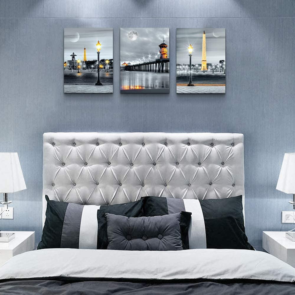 Family Bedroom Wall Decor Canvas Wall Art for Living Room Modern Wall Decorations for Bathroom Night View Paintings Kitchen Canvas Art Hang Pictures Artwork Home Decoration 3 Pieces