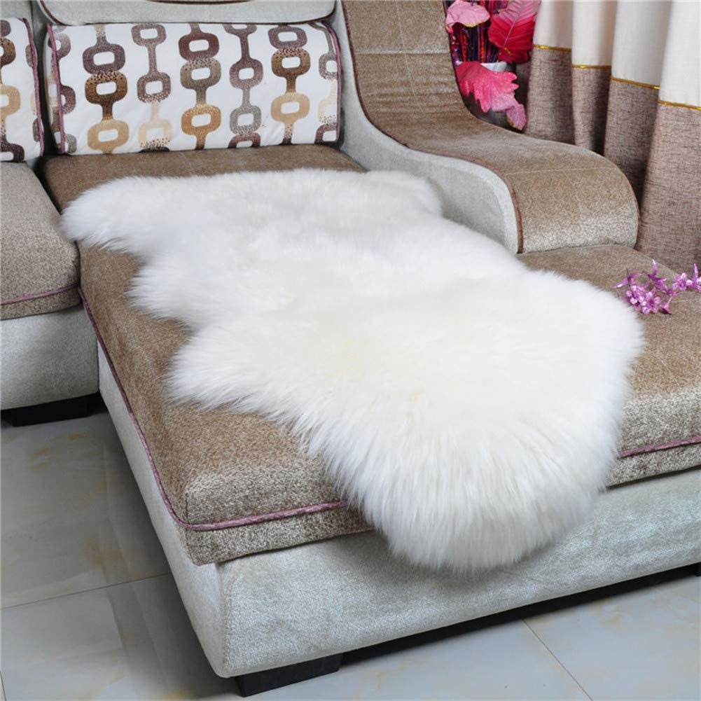 Faux Fur Rug Sheepskin Rug Runner 2'X4' Soft Sheepskin Fur Chair Couch Cover Milk White Sheepskin Area Throw Rug Runner for Bedroom Kids Nursery Living Room