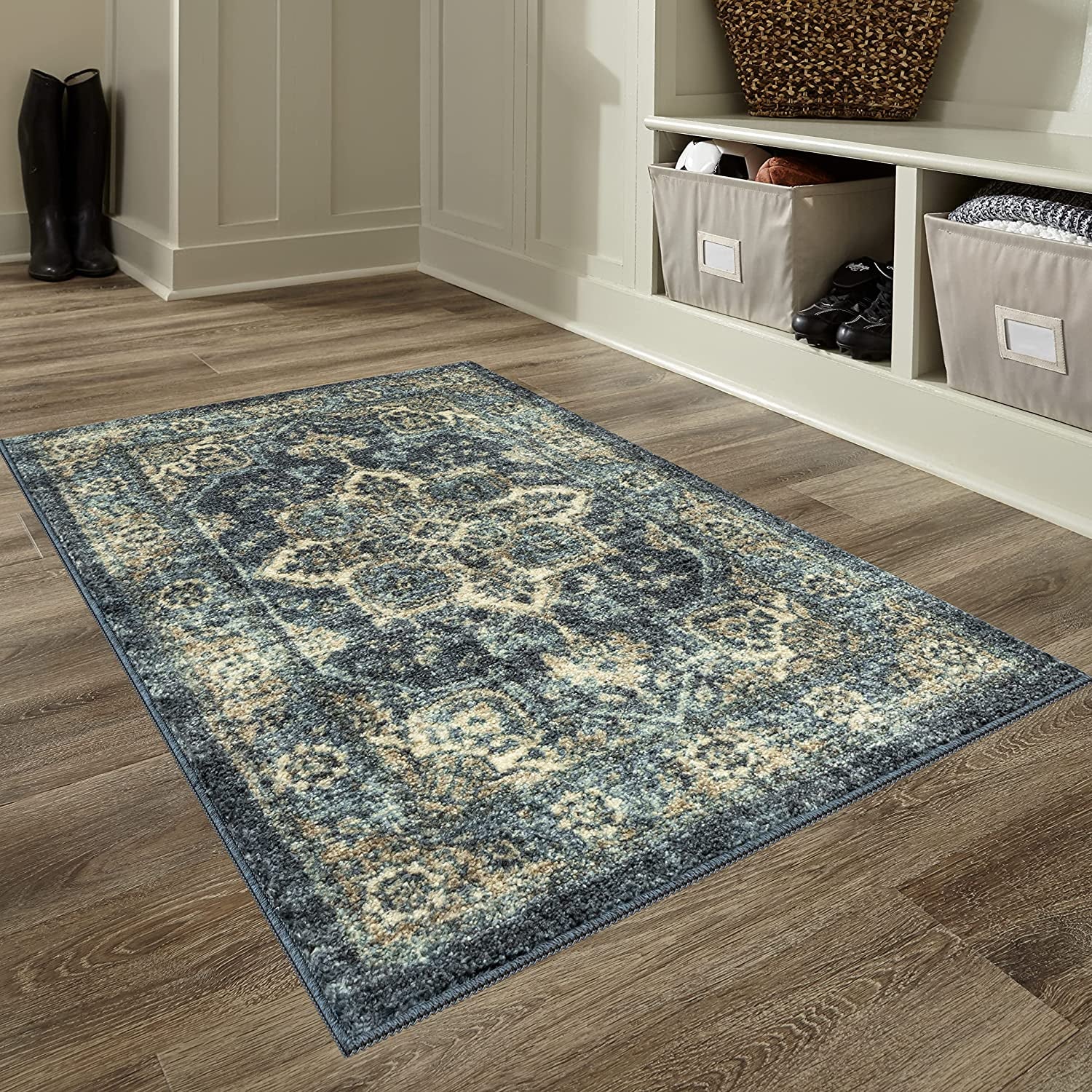 Ava Traditional Tapestry Kitchen Rugs Non Skid Accent Area Carpet [Made in USA], Persian Blue, 2'6" X 3'10"