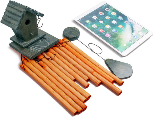 WOODMUSIC Bamboo Wind Chimes Outdoor with Wooden Birdhouse, 36'' Handcrafted Windchimes, Ideal Home Decor or Gift