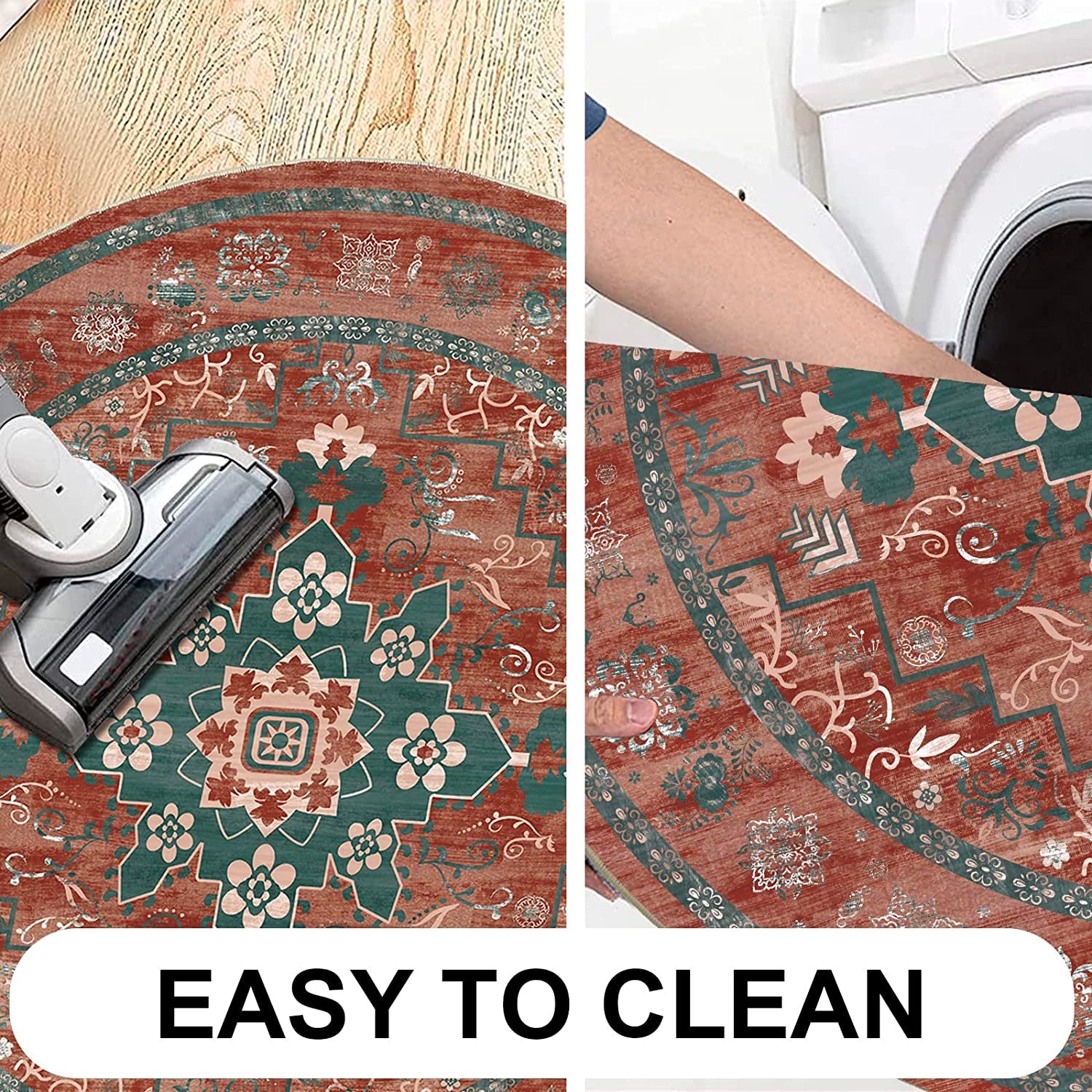 round Rug 4Ft Loren Collection round Area Rug, Non-Shedding round Fluffy Carpet, Washable Living Room Area Rug, Non-Slip Bedroom Porch Doormat Entryway Runner Rug (Red)