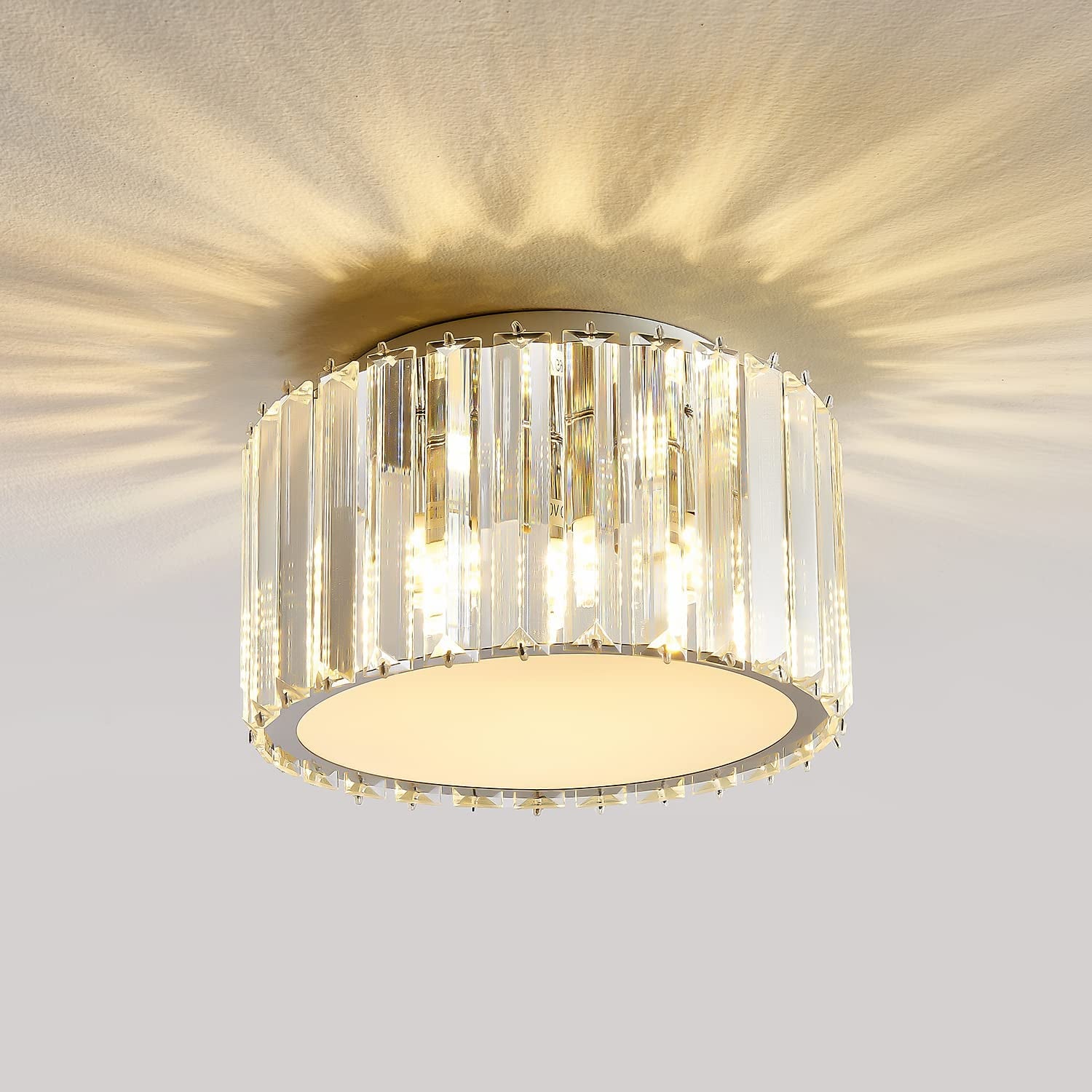 Modern Crystal Ceiling Light Fixture,  Mini Flush Mount Crystal Chandelier, H 5.89'' X W 8.66'' Small Crystal Ceiling Fixtures for Hallway Bedroom Bathroom G9 Socket