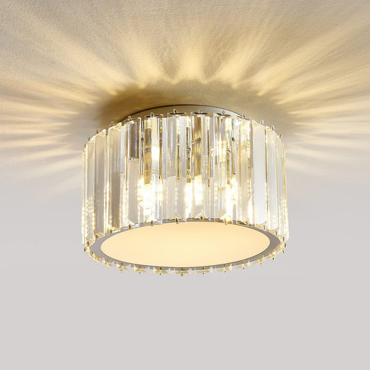 Modern Crystal Ceiling Light Fixture,  Mini Flush Mount Crystal Chandelier, H 5.89'' X W 8.66'' Small Crystal Ceiling Fixtures for Hallway Bedroom Bathroom G9 Socket