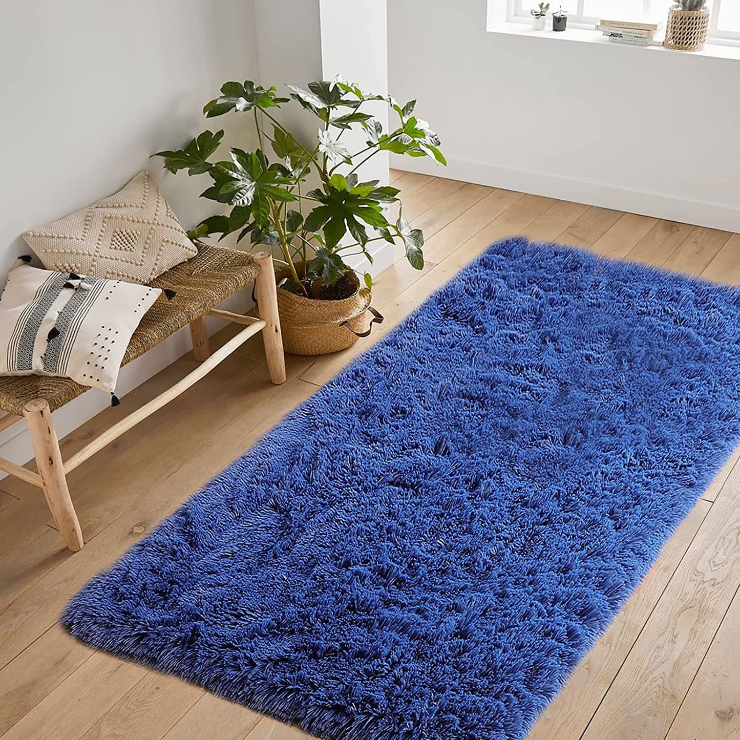Navy Blue Fluffy Area Rug, Shaggy Rugs for Bedroom 3X5, Soft Fuzzy Rugs Plush Living Room Carpet, Furry Bedside Rug for Kids Room, Shag Rug for Baby Girl Nursery Décor