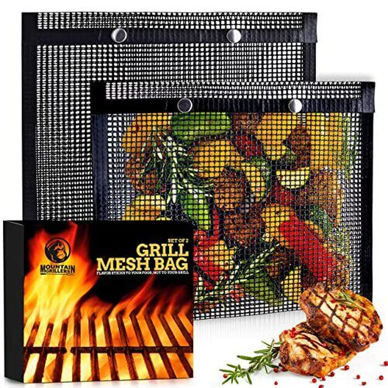 BBQ Mesh Grill Bags - 12 X 9.5 Inch Reusable Grilling Pouches for Grills