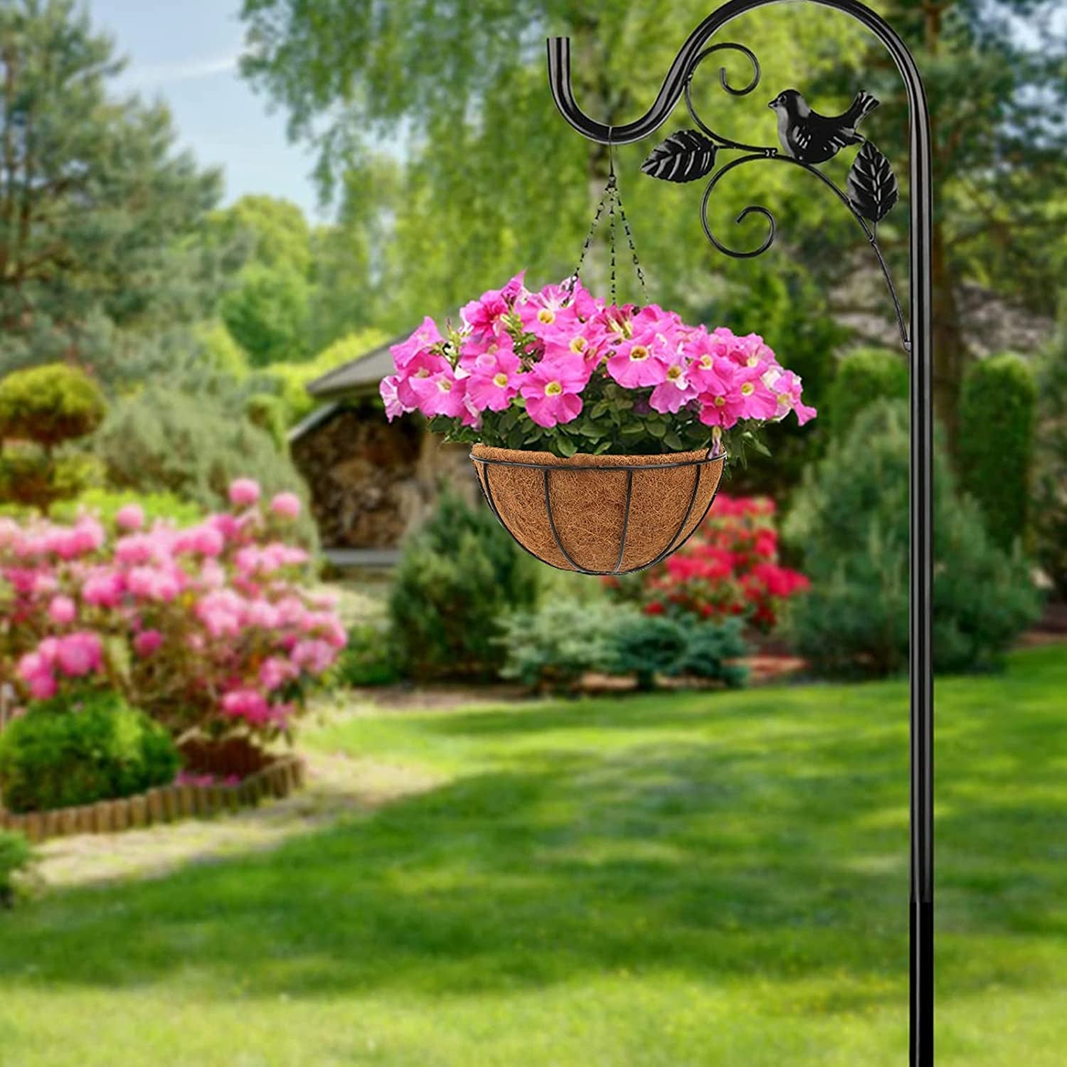 2 Pack Metal Hanging Planter Basket with Coco Coir Liner Chain round Wire Plant Holder Flower Pots Hanger Garden Decoration Porch Decor Watering Hanging Baskets Indoor Outdoor (12INCH)
