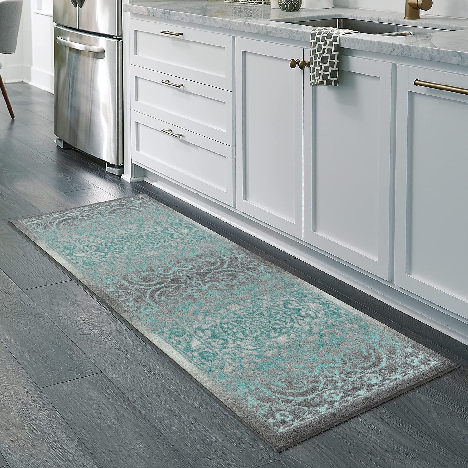 Pelham Vintage Runner Rug Non Slip Washable Hallway Entry Carpet [Made in USA], 2 X 6, Grey/Blue