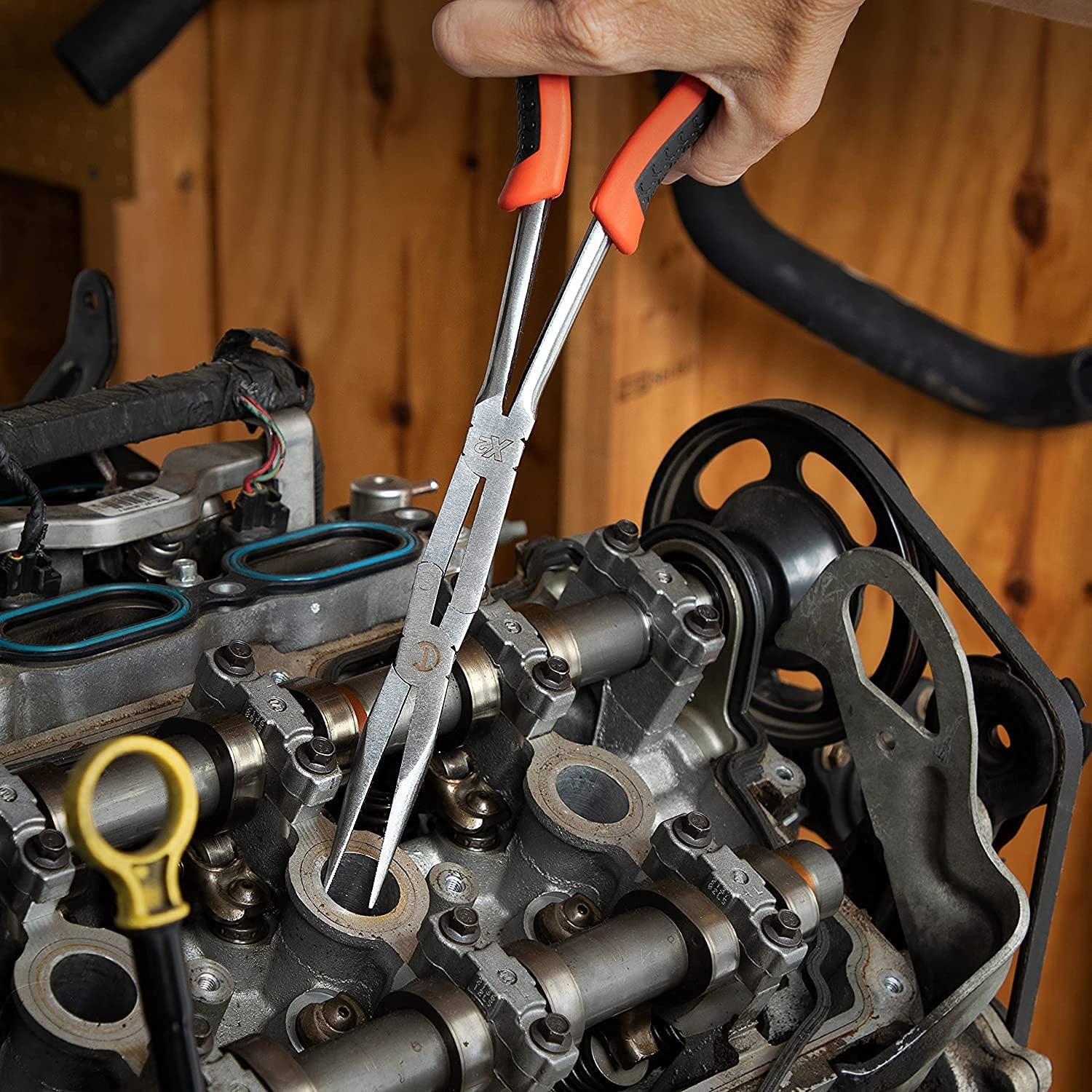 Crescent 2 Pc. X2 Straight and Bent Long Nose Dual Material Plier Set - PSX204C , Red