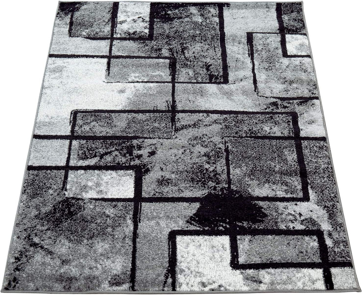 Area Rug Modern Abstract Paint Effect in Black Grey for Living-Room, Size: 2'8" X 4'11"