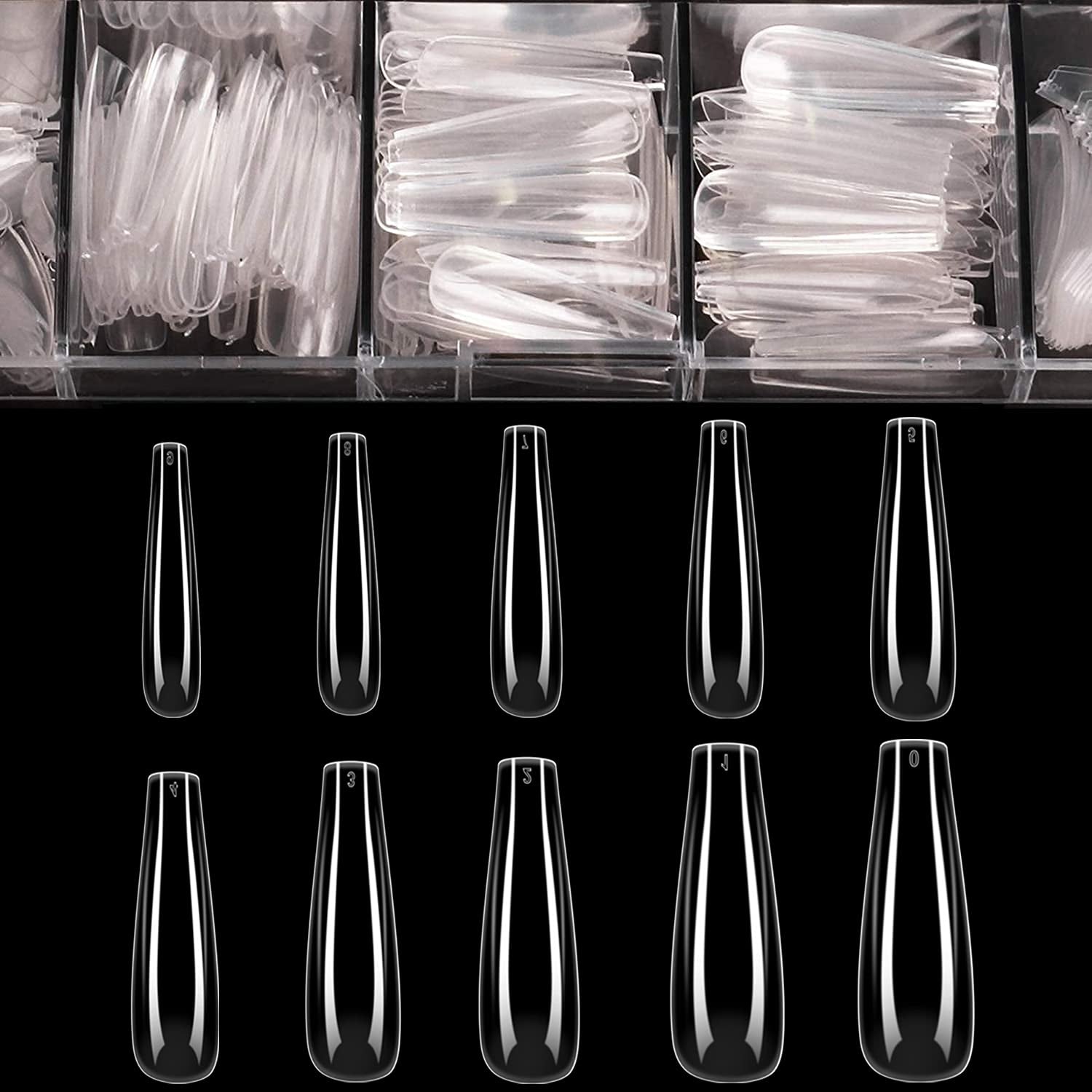 Coffin Nails Long Fake Nails - Clear Acrylic Nails Coffin Shaped Ballerina Nails Tips  500Pcs Full Cover False Nail Artificial Nails with Case for Nail Salons and DIY Nail Art, 10 Sizes