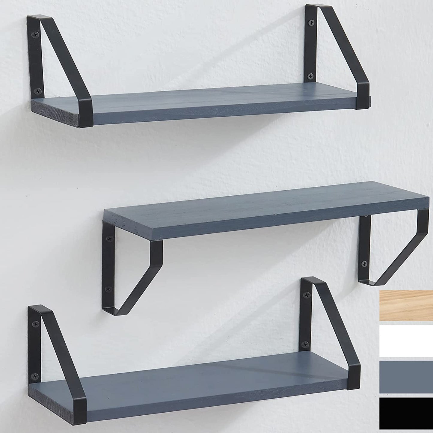 Floating Wall Shelves for Bedroom/Bathroom, Set of 3, Geometric Hanging Shelf for Living Room/Kitchen/Laundry Room, Wall Mounted Shelves, Rustic Wood Shelves for Wall Décor & Storage, Grey