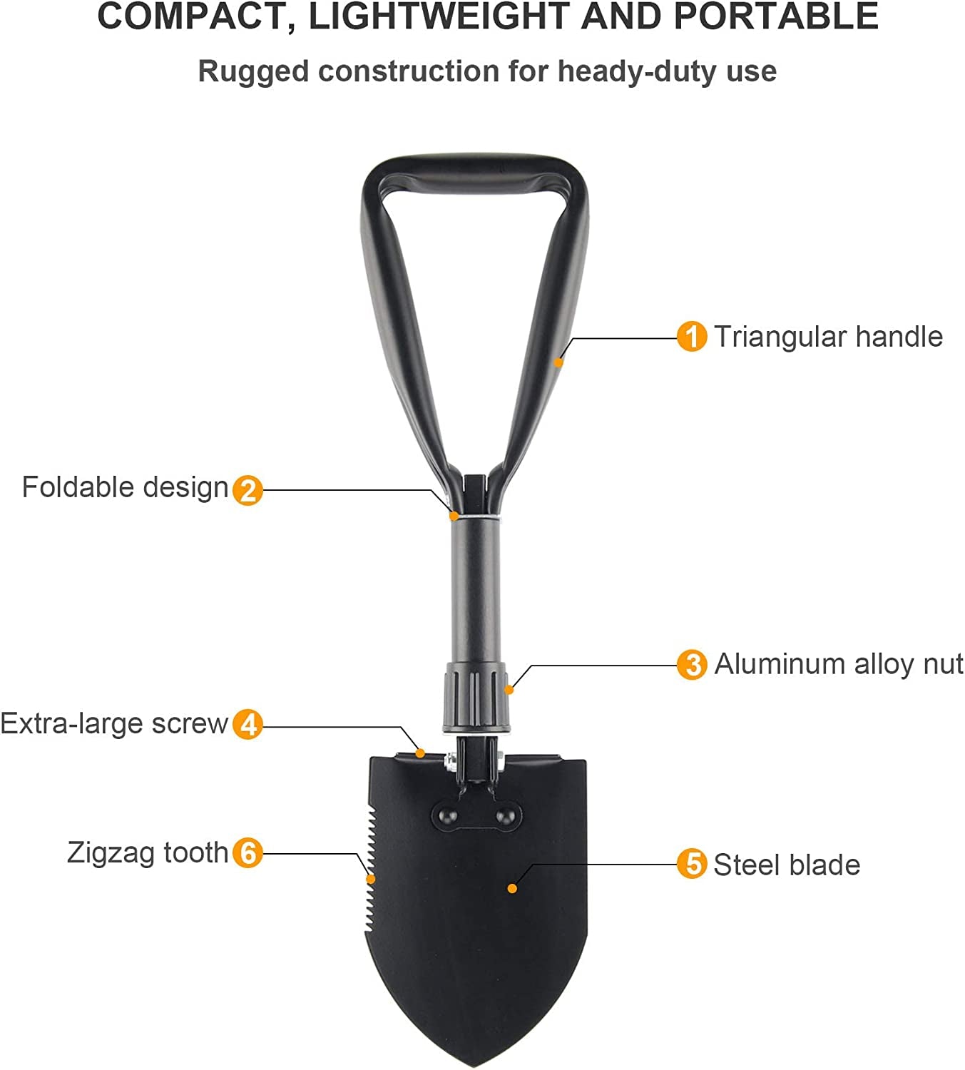 Mini Folding Shovel High Carbon Steel, Portable Lightweight Outdoor Tactical Survival Foldable Snow Shovel, Entrenching Tool, Camping, Hiking, Digging, Backpacking, Car Emergency