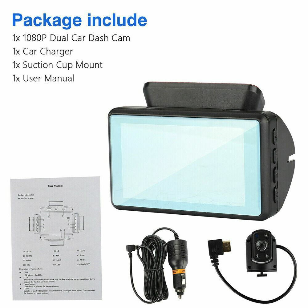 HD 1080P Dual Lens Dash Cam Car DVR Front & inside Camera Video Night Vision USA