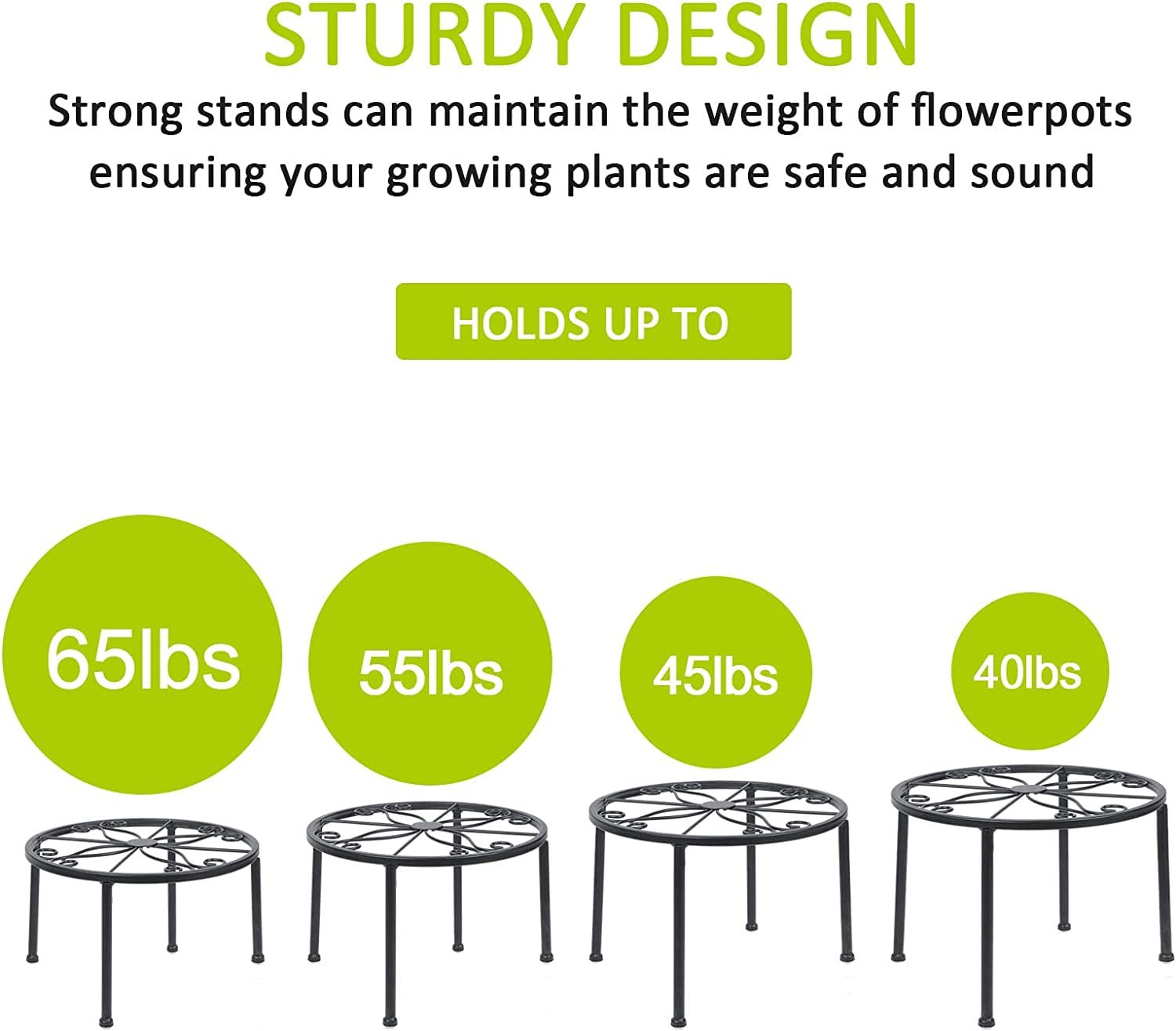 4-Pack Decent Metal Plant Stands, Anti-Rust Iron Flower Pot Stand, Heavy Duty Plant Pot Shelf, Decoration Racks for Home Indoor and Outdoor