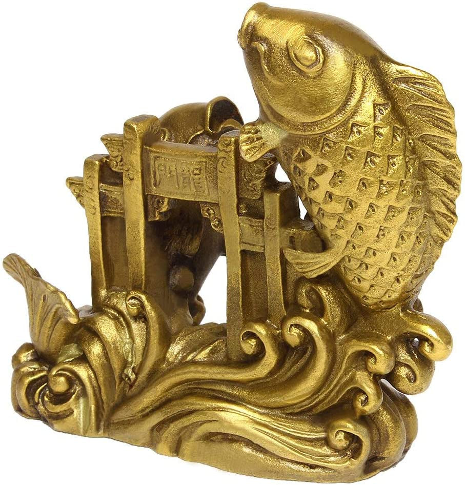 BRABUD Chinese Handmade Brass Small Arowana Golden Fish Statue Home Decor Gift 3''(H) BS054