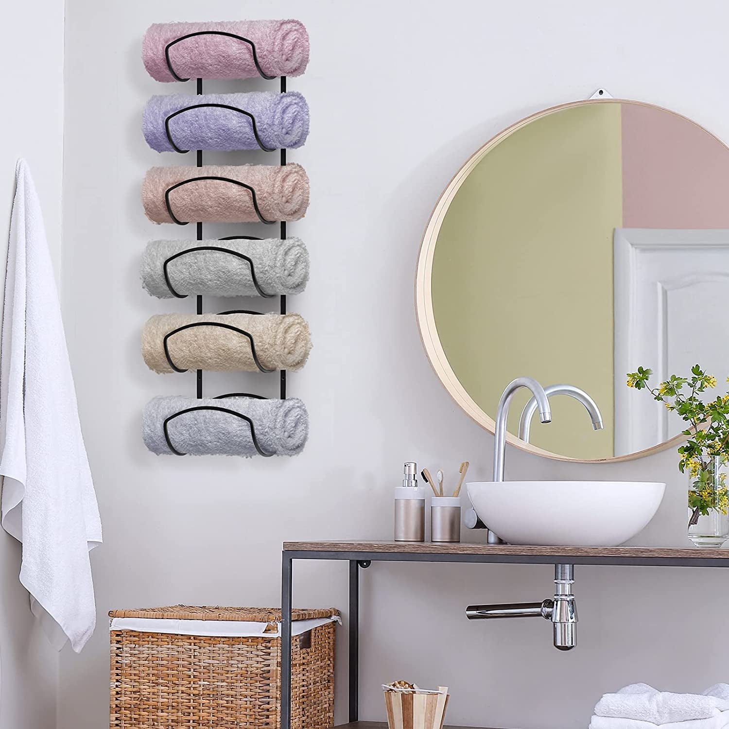 Towel Racks for Bathroom, Towel Rack Wall Mounted Bathroom Towel Holder, Towel Storage for Rolled Bath Shower Hand Towel, 3 Levels X 2Pcs (Black)