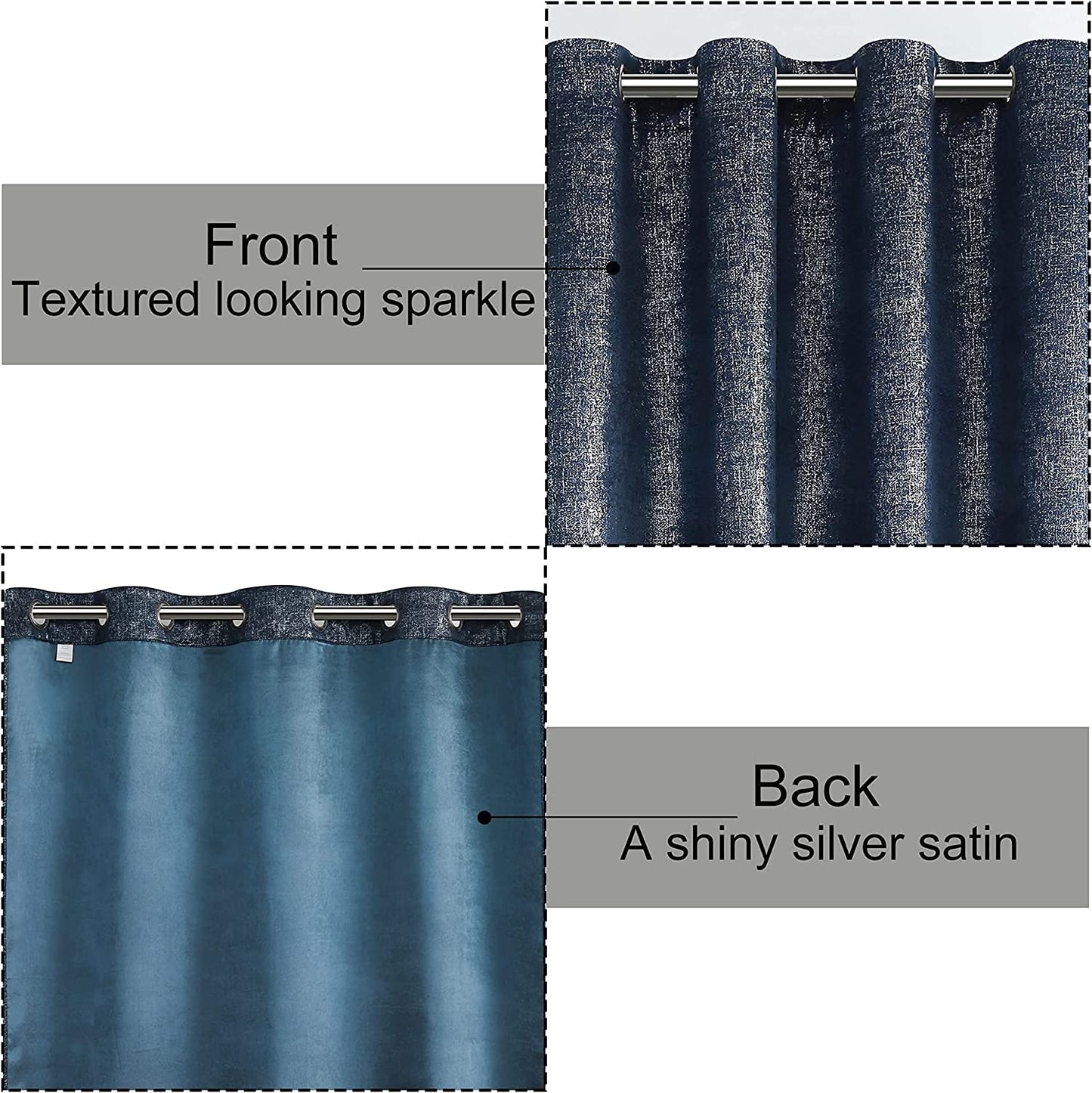 Navy Blue Blackout Curtains 84 Inch 2 Panels Set Silver Sparkle Patterned Window Curtains Luxury Room Darkening Curtains 85% Blackout Thermal Insulated for Living Room Grommet Top W52 Xl84